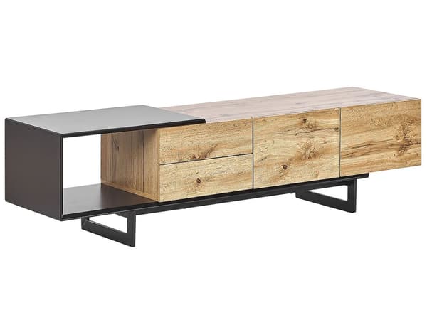 TV-benk Lys Tre Svart MDF 160 cm Opptil 70ʺ Skuffer Hyller Moderne Design