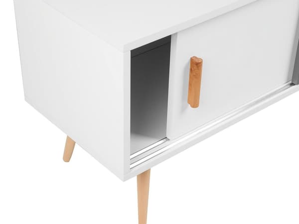 TV-benk Hvit Grå Ben i tre 2 skap med skyvedører Moderne design Oppbevaring TV-møbel Stue
