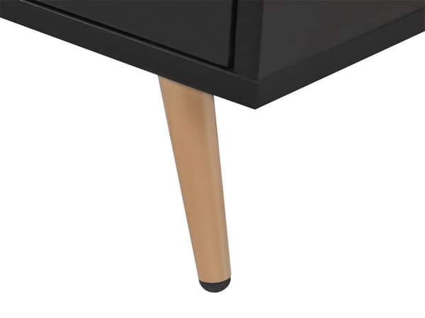 TV-benk Svart MDF Gullfargede metallben Matt finish 2 hyller 2 skap Kabelgjennomføring Moderne design Oppbevaring TV-møbel Stue