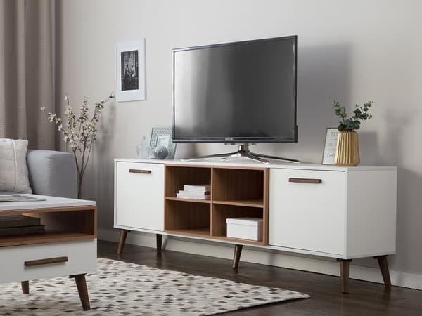 TV-bord Mørkt Tre Hvit for opptil 78” TV-er 2 Dører 4 Skaphyller Moderne