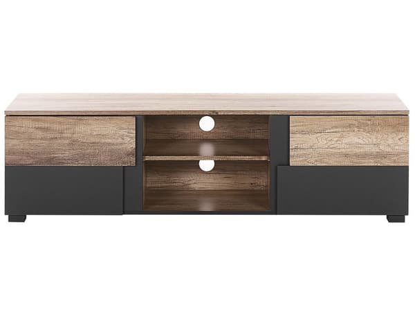 TV-stativ i Lyst Tre og Svart Sponplate til 68'' TV Hyller Dører Kabelføringshull Moderne Design