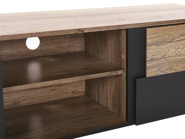 TV-stativ i Lyst Tre og Svart Sponplate til 68'' TV Hyller Dører Kabelføringshull Moderne Design