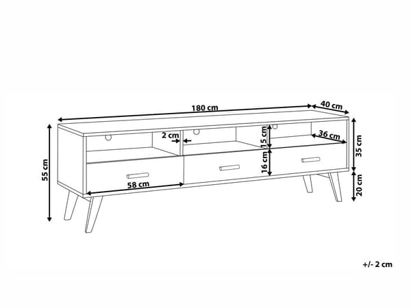 TV-stativ Hvitt med Lyst Tre 55 x 180 x 40 cm Mediemøbel med Hyller og Skuffer