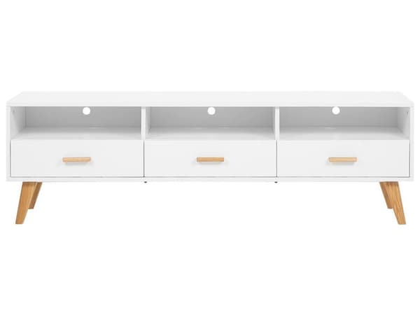 TV-stativ Hvitt med Lyst Tre 55 x 180 x 40 cm Mediemøbel med Hyller og Skuffer