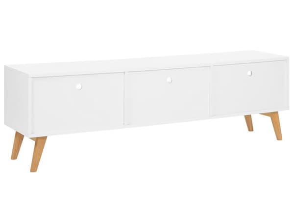 TV-stativ Hvitt med Lyst Tre 55 x 180 x 40 cm Mediemøbel med Hyller og Skuffer