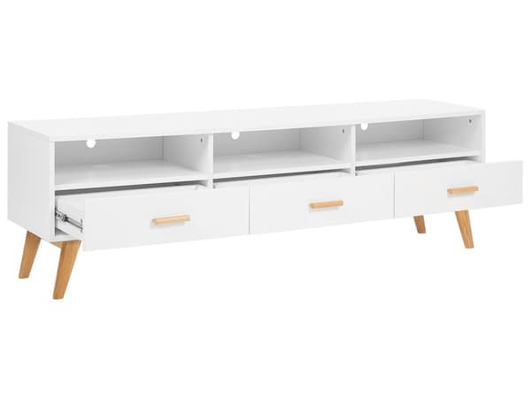 TV-stativ Hvitt med Lyst Tre 55 x 180 x 40 cm Mediemøbel med Hyller og Skuffer