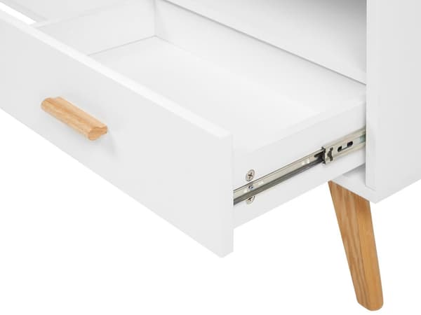 TV-stativ Hvitt med Lyst Tre 55 x 180 x 40 cm Mediemøbel med Hyller og Skuffer