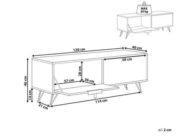 TV-benk Betongeffekt 120 x 40 cm Metallben Moderne Medieenhet 2 Skap Kabelhåndtering