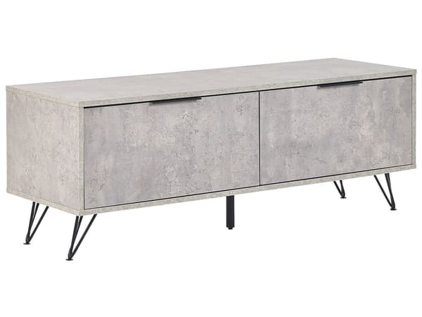 TV-benk Betongeffekt 120 x 40 cm Metallben Moderne Medieenhet 2 Skap Kabelhåndtering