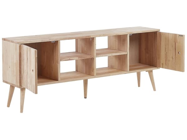 2-Dørs TV-stativ Lyst Tre Gummitre 145 x 30 x 59 cm Stue Skap Oppbevaring Retrostil Skandinavisk
