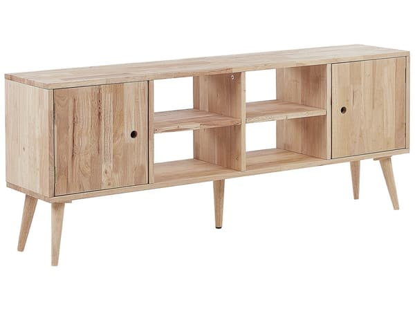 2-Dørs TV-stativ Lyst Tre Gummitre 145 x 30 x 59 cm Stue Skap Oppbevaring Retrostil Skandinavisk