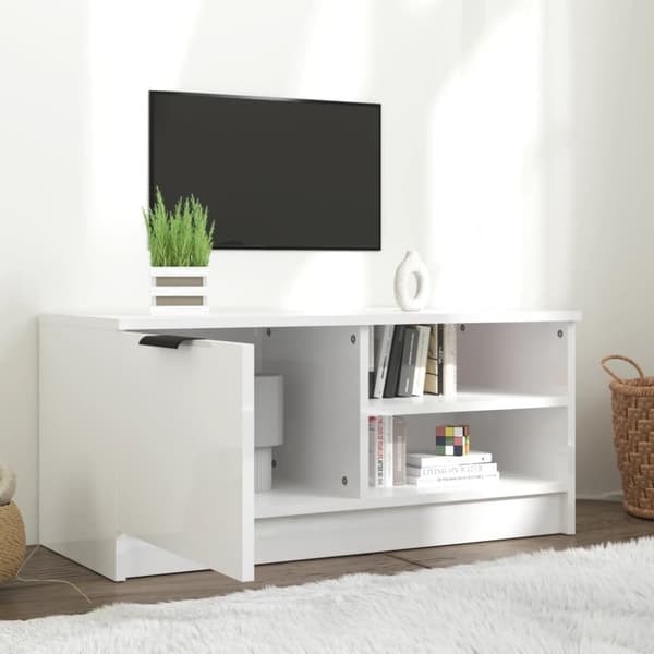 vidaXL tv-bord 80x35x36,5 cm konstrueret træ hvid højglans