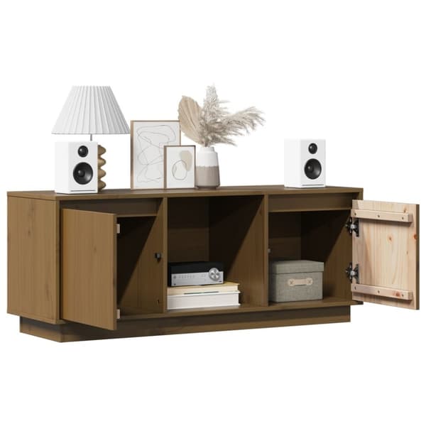vidaXL tv-bord 110,5x35x44 cm massivt fyrretræ gyldenbrun