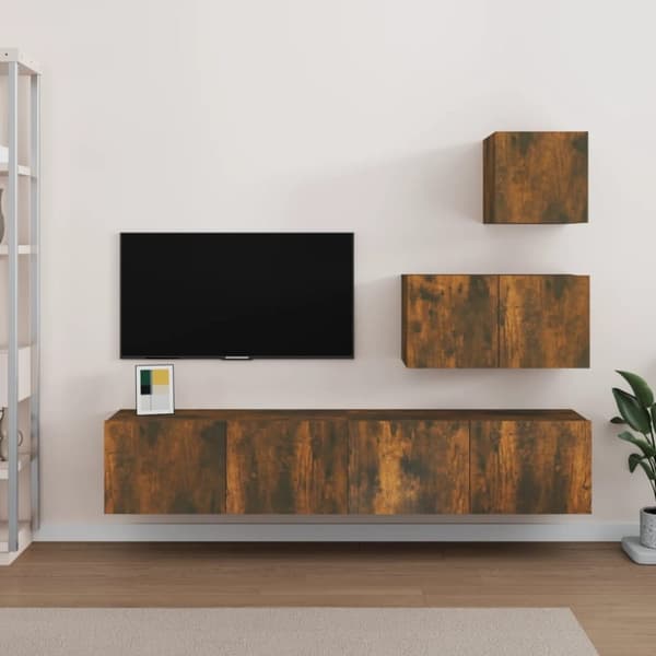 vidaXL 4-osainen TV-kaappisarja savutammi tekninen puu