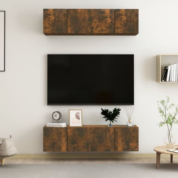 vidaXL vægskabe 4 stk. 60x30x30 cm konstrueret træ røget egetræsfarve