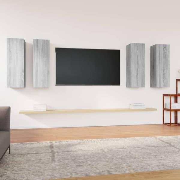 vidaXL tv-skabe 4 stk. 30,5x30x90 cm konstrueret træ grå sonoma-eg