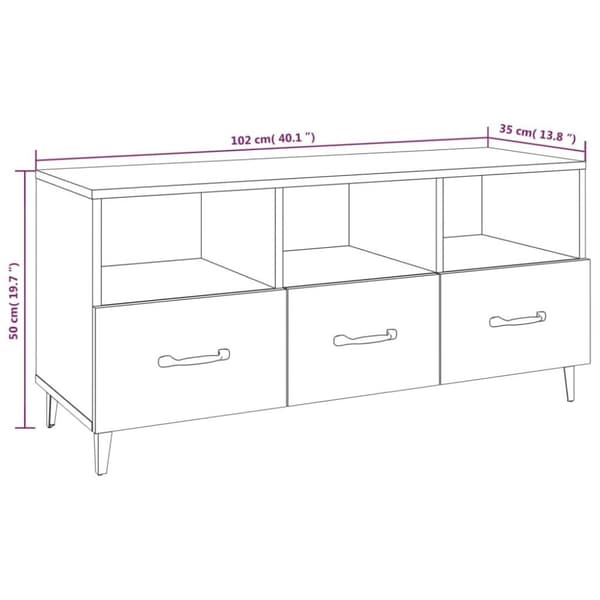 vidaXL TV-benk sonoma eik 102x35x50 cm konstruert tre