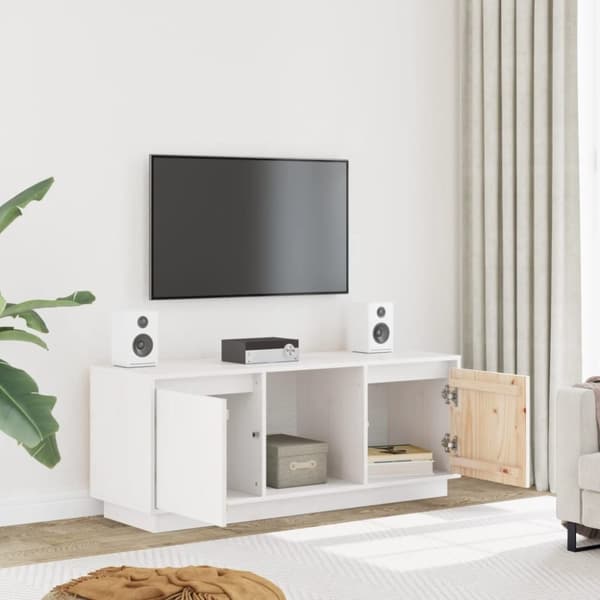 vidaXL TV-benk hvit 110,5x35x44 cm heltre furu