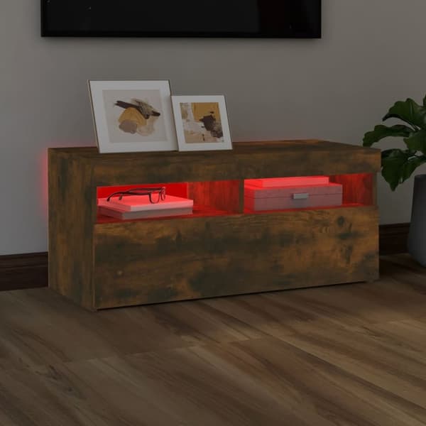 vidaXL TV-benk med LED-lys røkt eik 90x35x40 cm