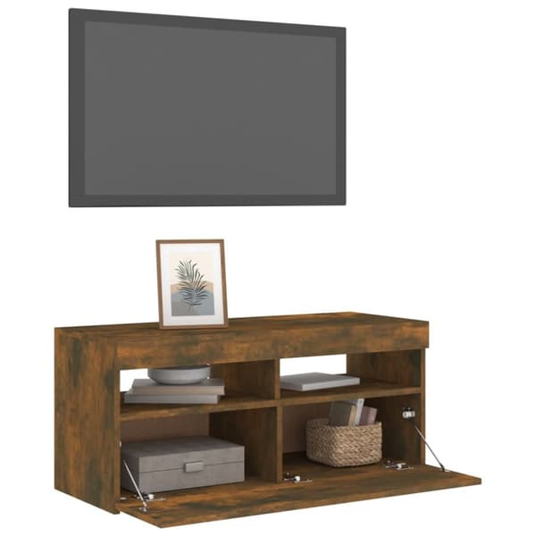 vidaXL TV-benk med LED-lys røkt eik 90x35x40 cm