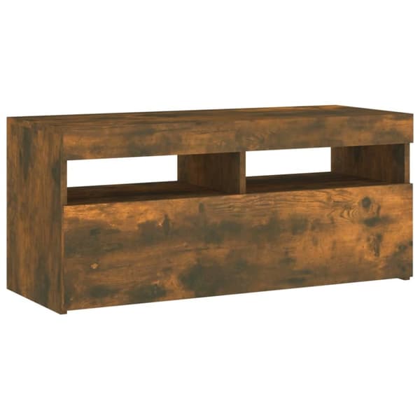 vidaXL TV-benk med LED-lys røkt eik 90x35x40 cm