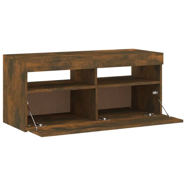 vidaXL TV-benk med LED-lys røkt eik 90x35x40 cm