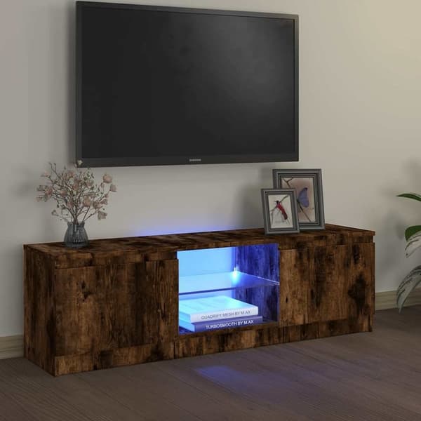 vidaXL TV-benk med LED-lys røkt eik 120x30x35,5 cm
