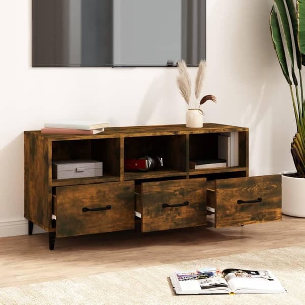 vidaXL Tv-bänk rökfärgad ek 102x35x50 cm konstruerat trä