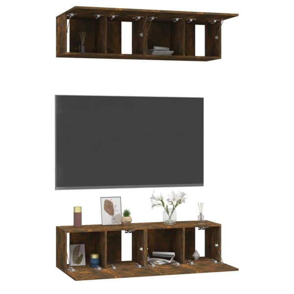 vidaXL TV-benker vegg 4 stk røkt eik 60x30x30 cm konstruert tre