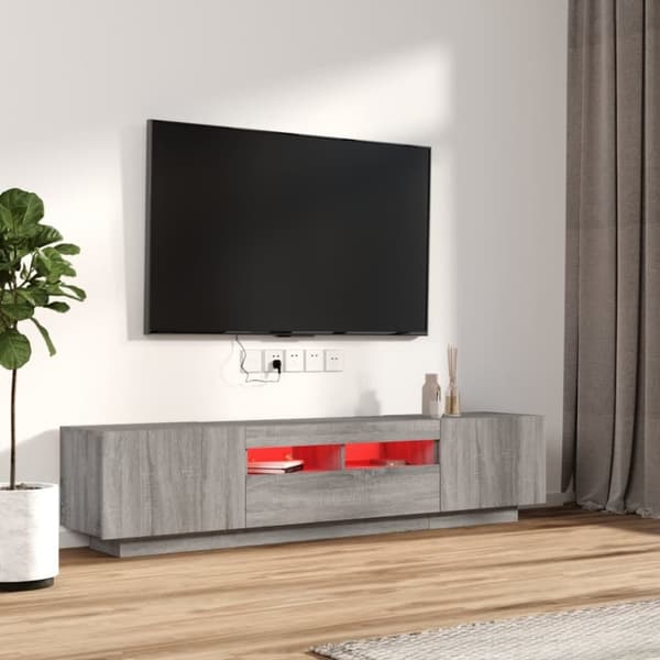 vidaXL TV-benksett med LED-lys 2 deler grå eik konstruert tre