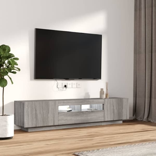 vidaXL TV-benksett med LED-lys 2 deler grå eik konstruert tre