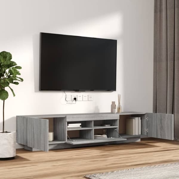 vidaXL TV-benksett med LED-lys 2 deler grå eik konstruert tre