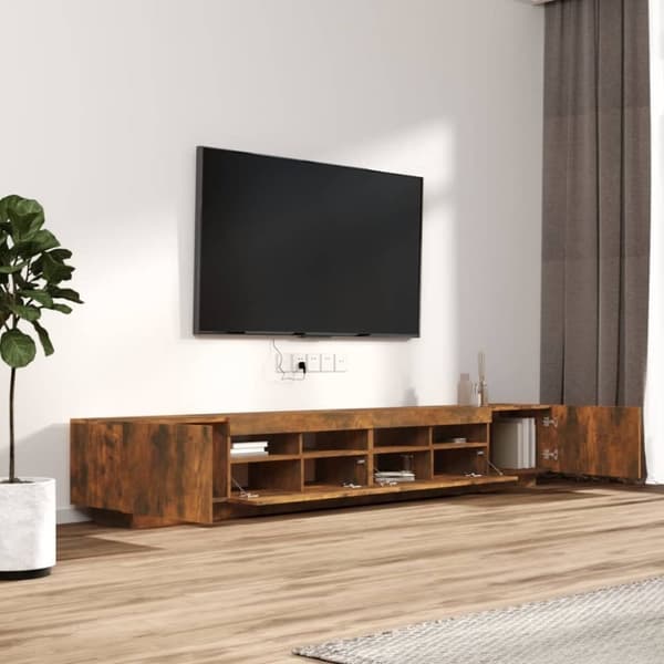 vidaXL TV-skåp 3 delar med LED rökfärgad ek konstruerat trä