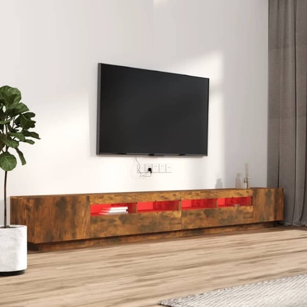 vidaXL TV-benksett med LED-lys 3 deler røkt eik konstruert tre