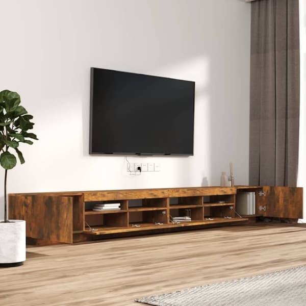 vidaXL TV-benksett med LED-lys 3 deler røkt eik konstruert tre