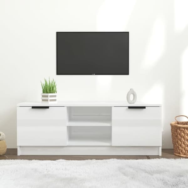 vidaXL tv-bord 100x35x55 cm konstrueret træ hvid højglans