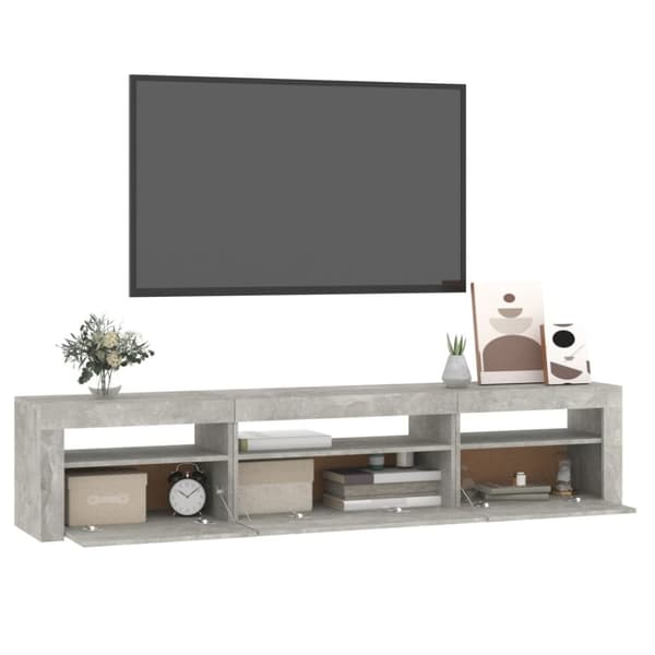vidaXL TV-benk med LED-lys betonggrå 195x35x40 cm