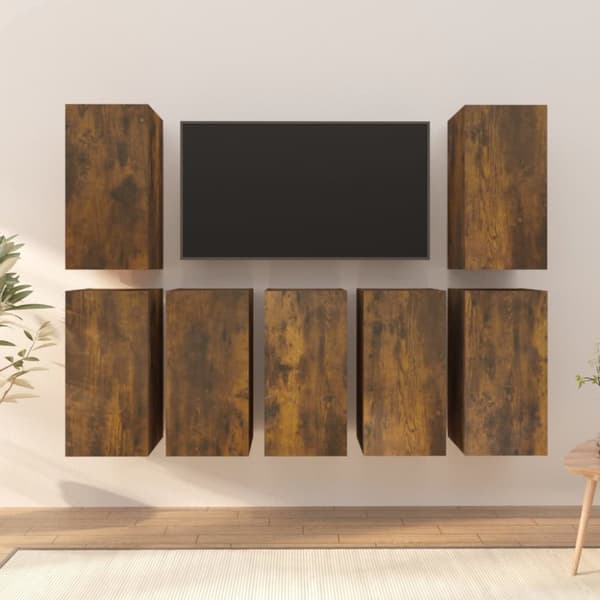 vidaXL tv-skabe 7 stk. 30,5x30x60cm konstrueret træ røget egetræsfarve