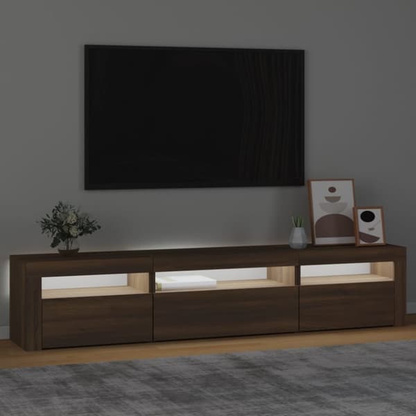 vidaXL tv-bord med LED-lys 195x35x40 cm brun egetræsfarve