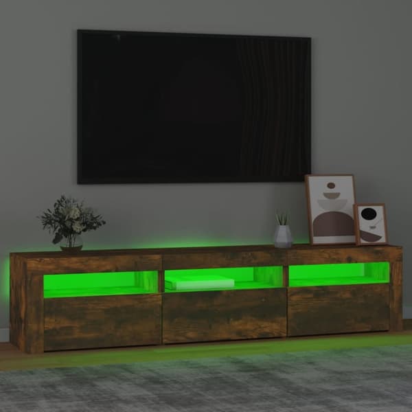 vidaXL tv-bord med LED-lys 180x35x40 cm røget egetræsfarve