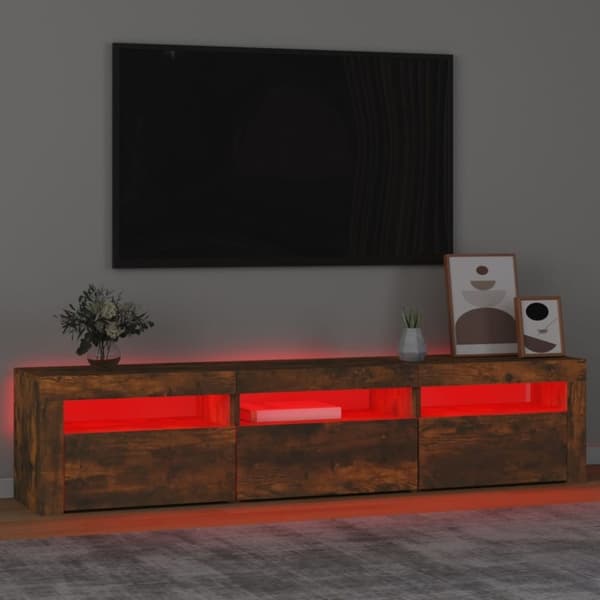 vidaXL tv-bord med LED-lys 180x35x40 cm røget egetræsfarve