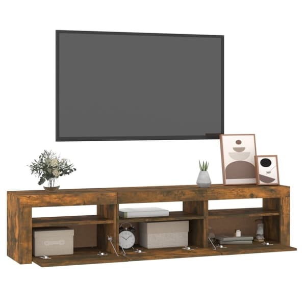 vidaXL tv-bord med LED-lys 180x35x40 cm røget egetræsfarve
