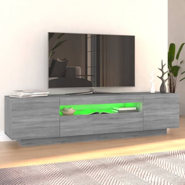 vidaXL TV-bänk med LED-belysning grå sonoma 160x35x40 cm