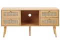 Pikkukuva 6 / 11: TV-taso vaalea puu 120 x 60 x 40 cm rottinki puu 4 laatikkoa hylly moderni boho