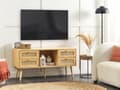 Pikkukuva 2 / 11: TV-taso vaalea puu 120 x 60 x 40 cm rottinki puu 4 laatikkoa hylly moderni boho