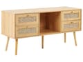 Pikkukuva 1 / 11: TV-taso vaalea puu 120 x 60 x 40 cm rottinki puu 4 laatikkoa hylly moderni boho