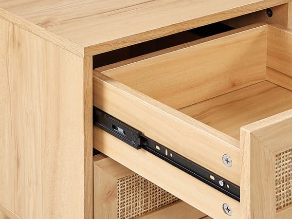 Skænk TV-bord Lyst Træ Fremstillet Træ med Rattan Fronter Fletvævet 4 Skuffer Boho Stil