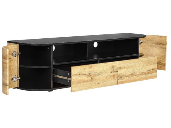 TV-taso vaalea puu musta 160 x 44 x 40 cm MDF-levy 2 laatikkoa 2 kaappia hyllyt rustiikkinen
