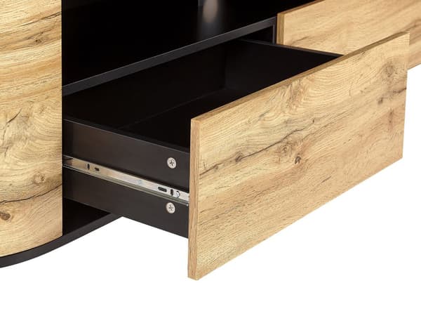TV-taso vaalea puu musta 160 x 44 x 40 cm MDF-levy 2 laatikkoa 2 kaappia hyllyt rustiikkinen