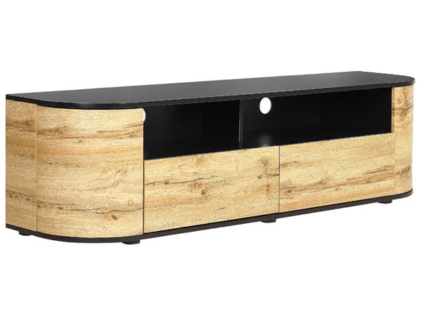 TV-taso vaalea puu musta 160 x 44 x 40 cm MDF-levy 2 laatikkoa 2 kaappia hyllyt rustiikkinen